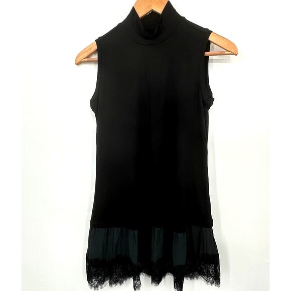 LOGO by Lori Goldstein Sleeveless Tank Tunic Lace Hem Black Womens XXS 2XS - Picture 1 of 10